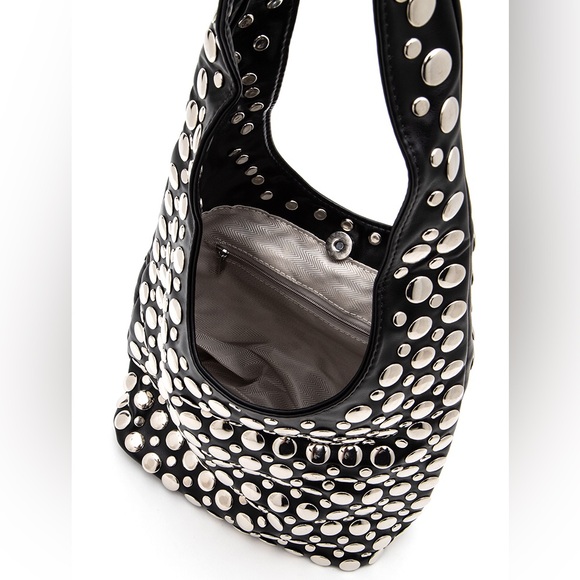 Black & Silver Studded Slouchy Hobo Bag - Picture 6 of 7